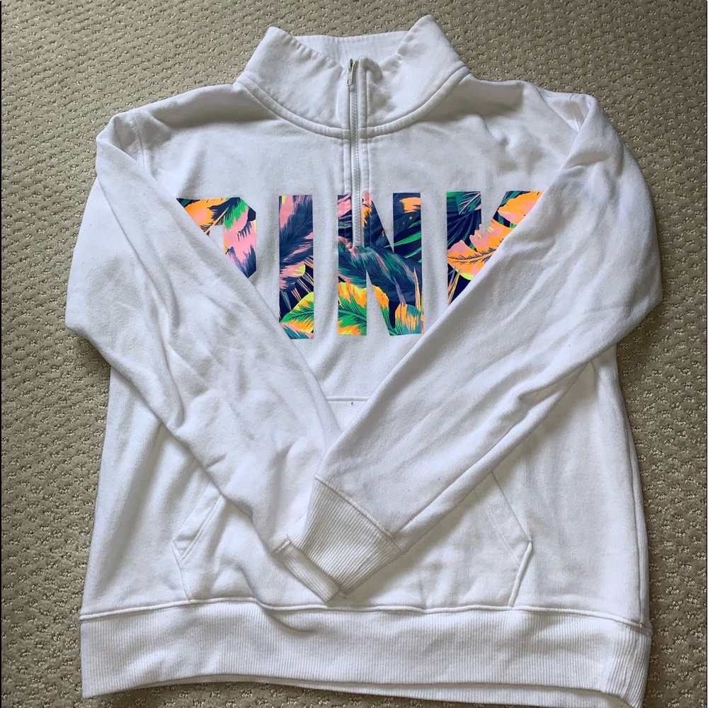 Pink tropical lettering quarter zip XS